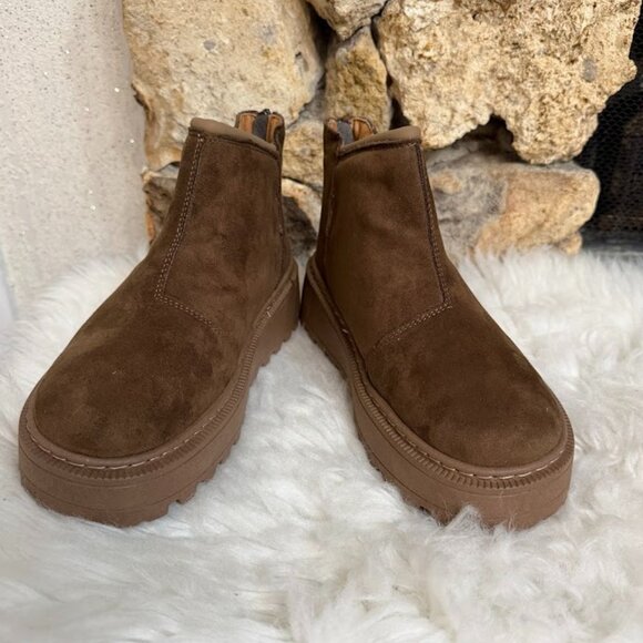 Brown Faux Suede Platform Winter Boots – Warm Lined, Size 8 - Picture 5 of 9